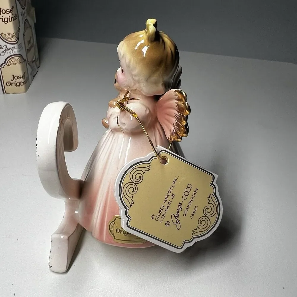 Vintage Josef Originals Birthday Girl Angel Age 2 Teddy Bear Figurine Box Tag